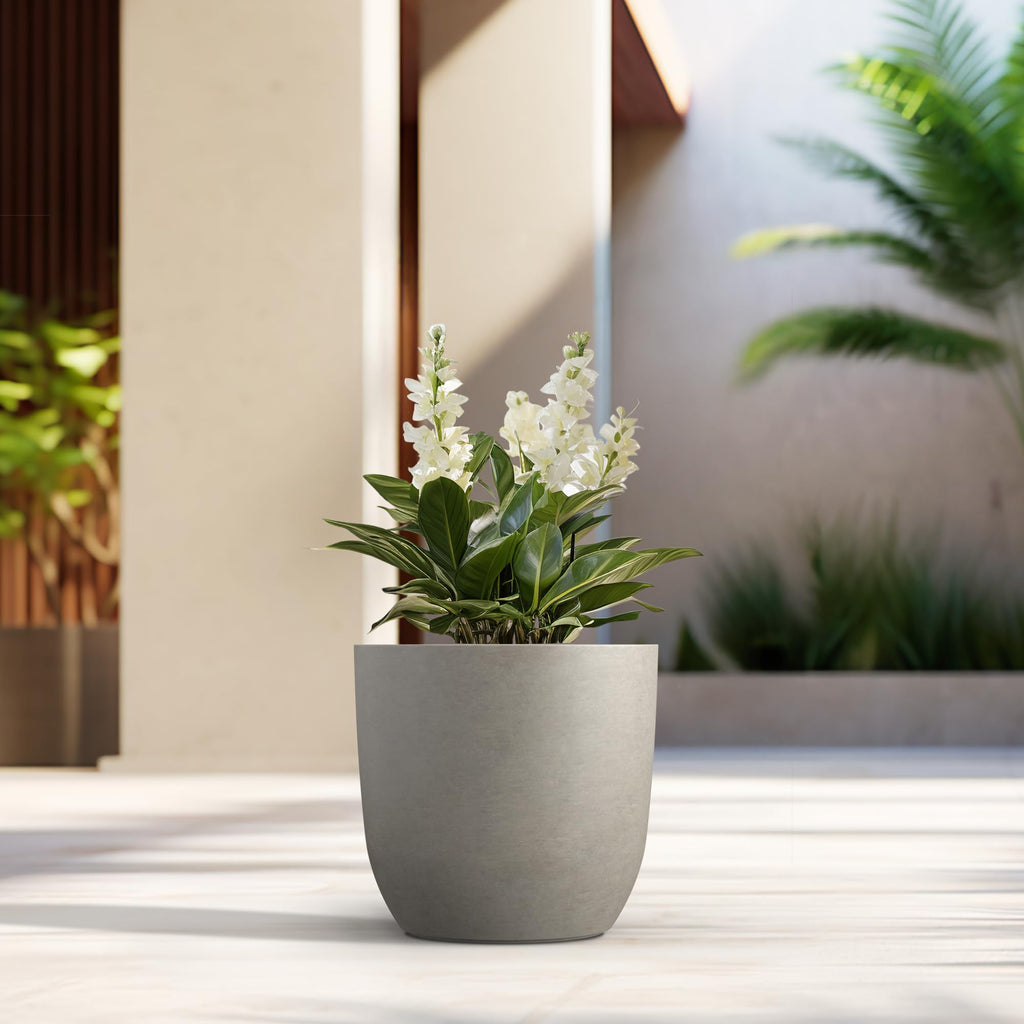 Accent Round Curved Weathered Concrete Planter 13.3" Dia, Outdoor