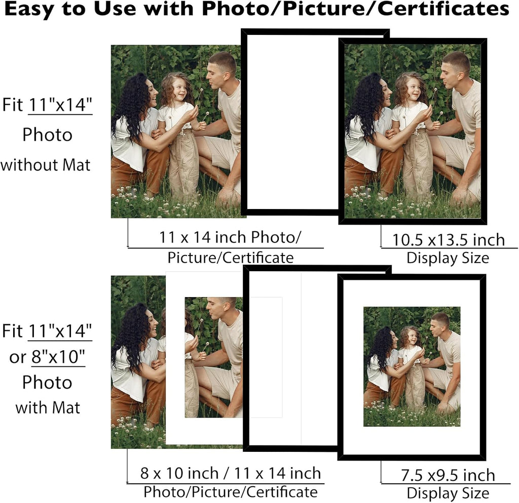 12 Packs 11x14 Picture Frames, Display 8x10 with Mat or 11x14 Without Mat, Black Gallery Wall Frame Set, 11 by 14