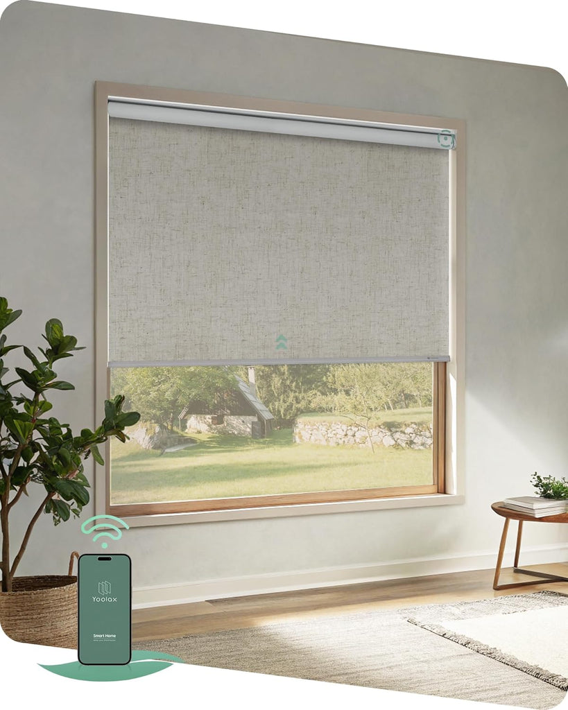 Motorized Blinds App Control, Artisan Beige, | Automatic Roller Shades App Control Home Office, Electric Blinds for