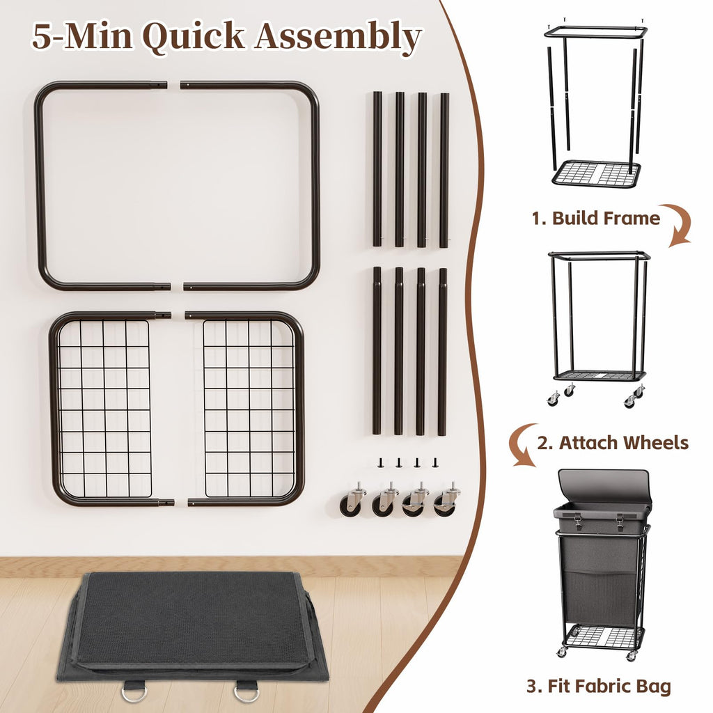 Hamper with Wheels and Lid, 150L Large Rolling Laundry Basket Gray
