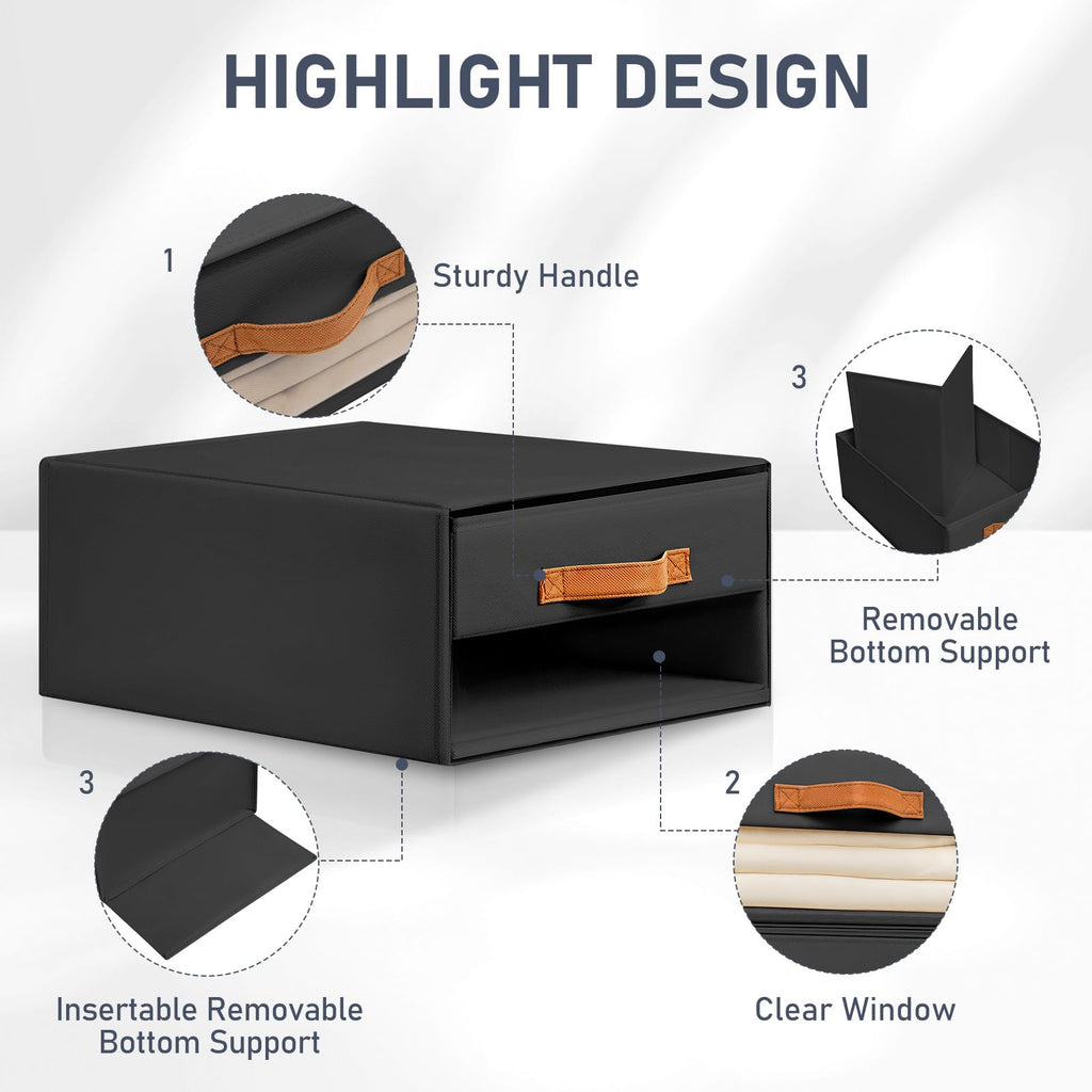 Closet Organizers and Storage - Foldable Storage Bins with Drawers Fabric Stackable Storage Drawers with Clear
