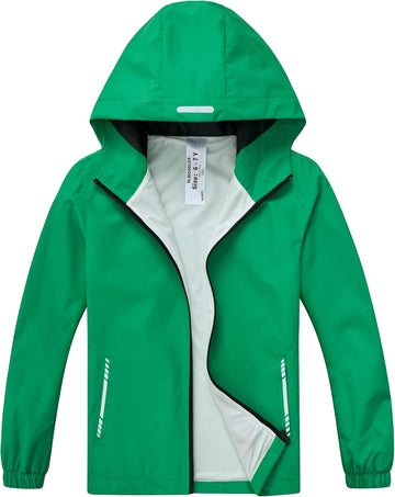 Boys Girls Waterproof Rain Jacket Lightweight Windbreaker Hooded