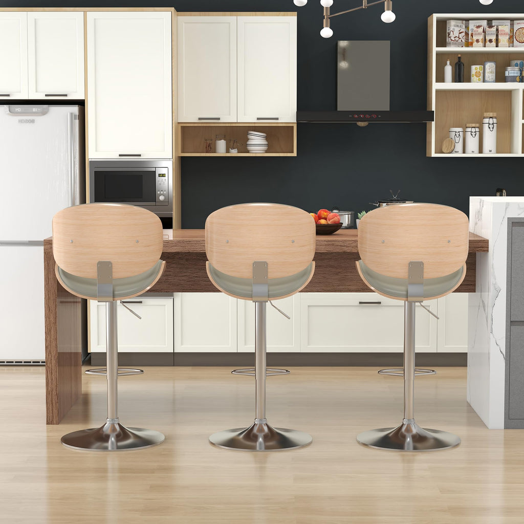 Bar Stools Swivel Bentwood Barstools, Set of 2, Gray PU