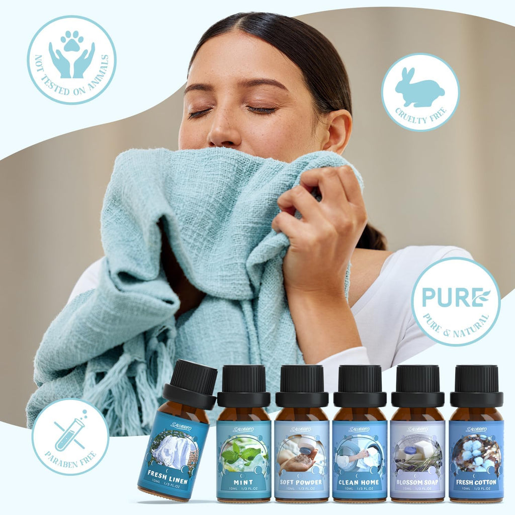 Clean Diffuser Oils Set, Premium Essential Oils Set for Diffuser, Candle, Soap Making, Fresh Cotton, Clean Home - Set of 2