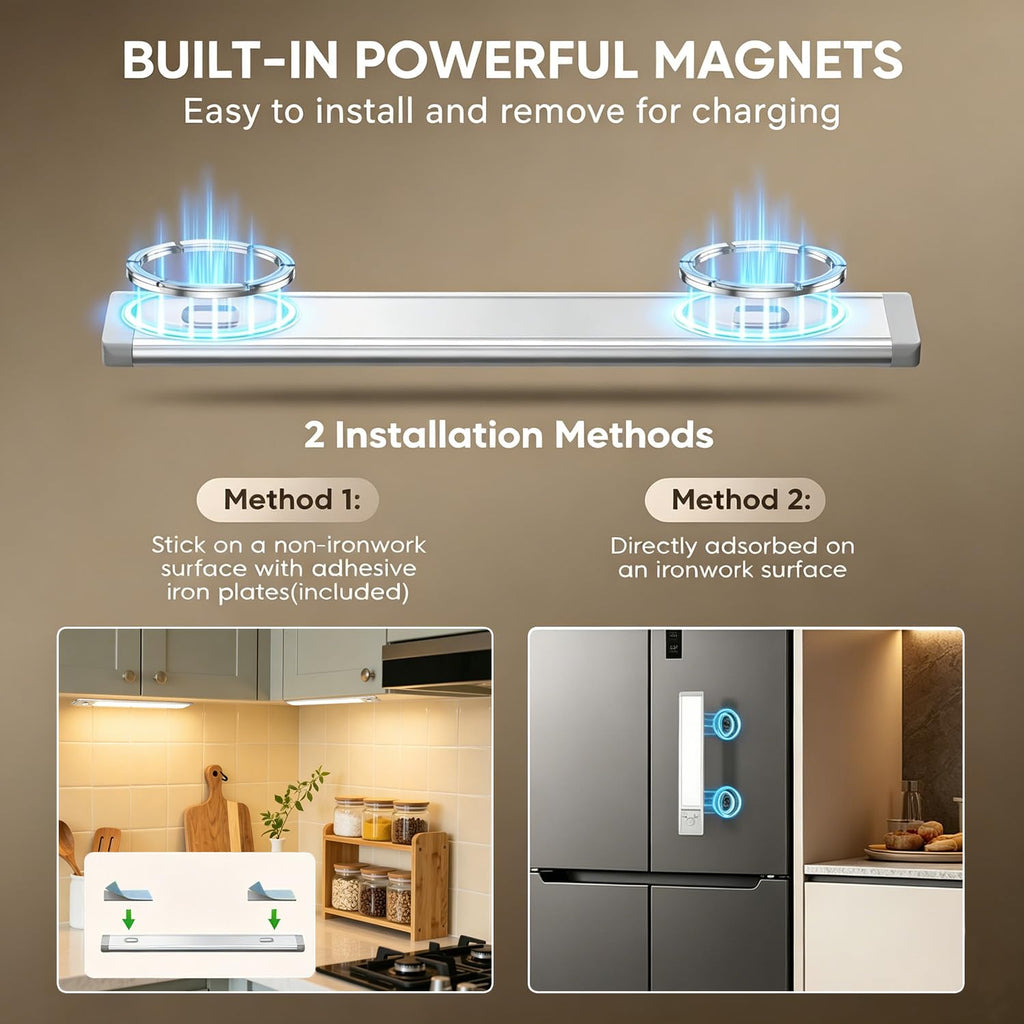 6Pack Under Cabinet Lights Rechargeable Under Cabinet Lighting Wireless Motion Sensor Led Lights Indoor with 3 Color