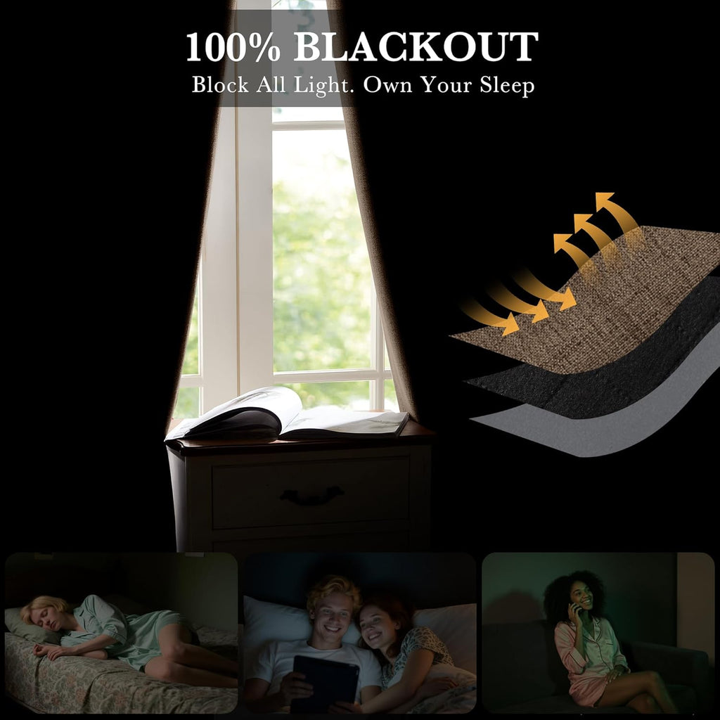 100% Blackout Polyester Textured Curtains (Set of 2 Panels)