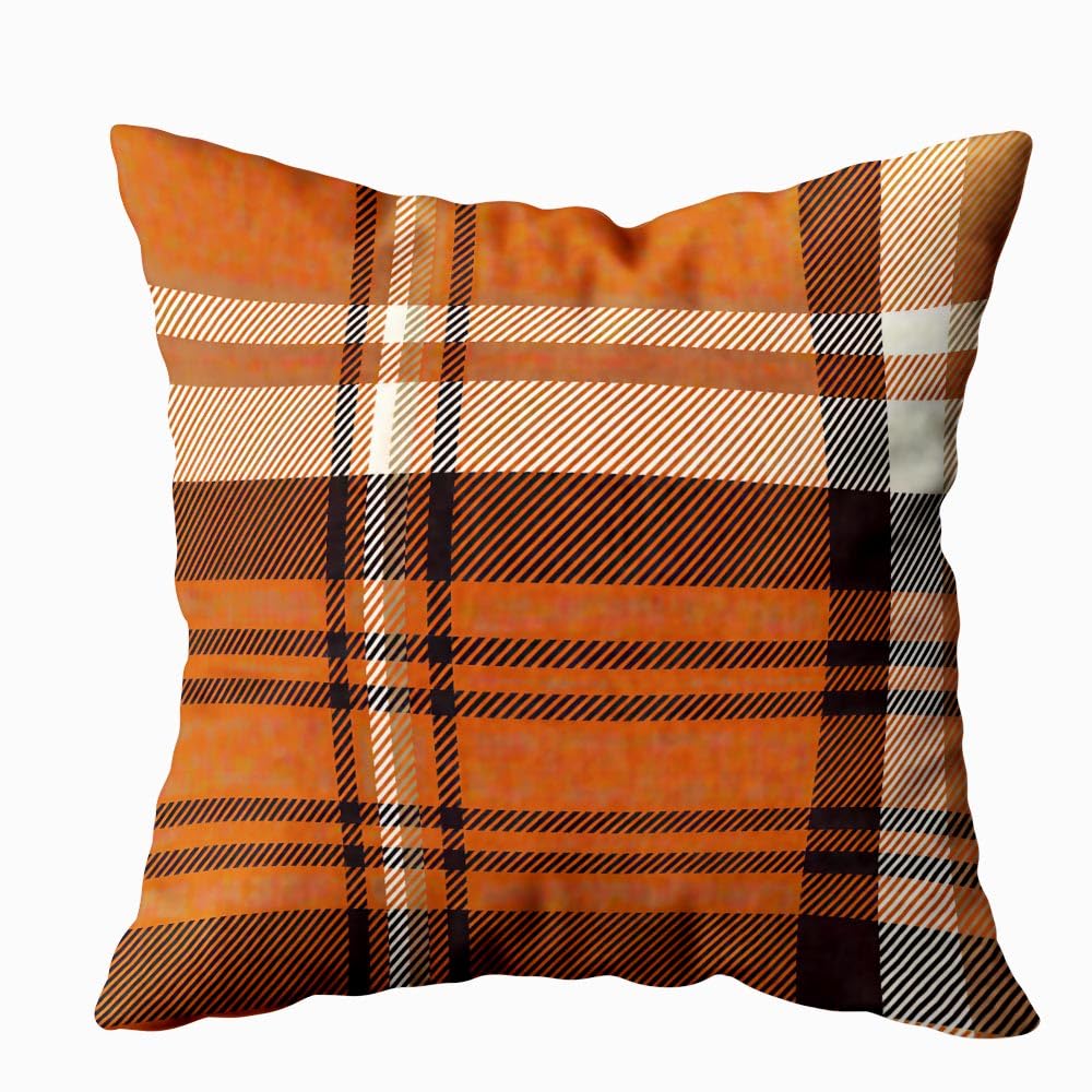 Orange Brown Tartan Plaid Checkered Pillow Covers 24x24 Set of 2