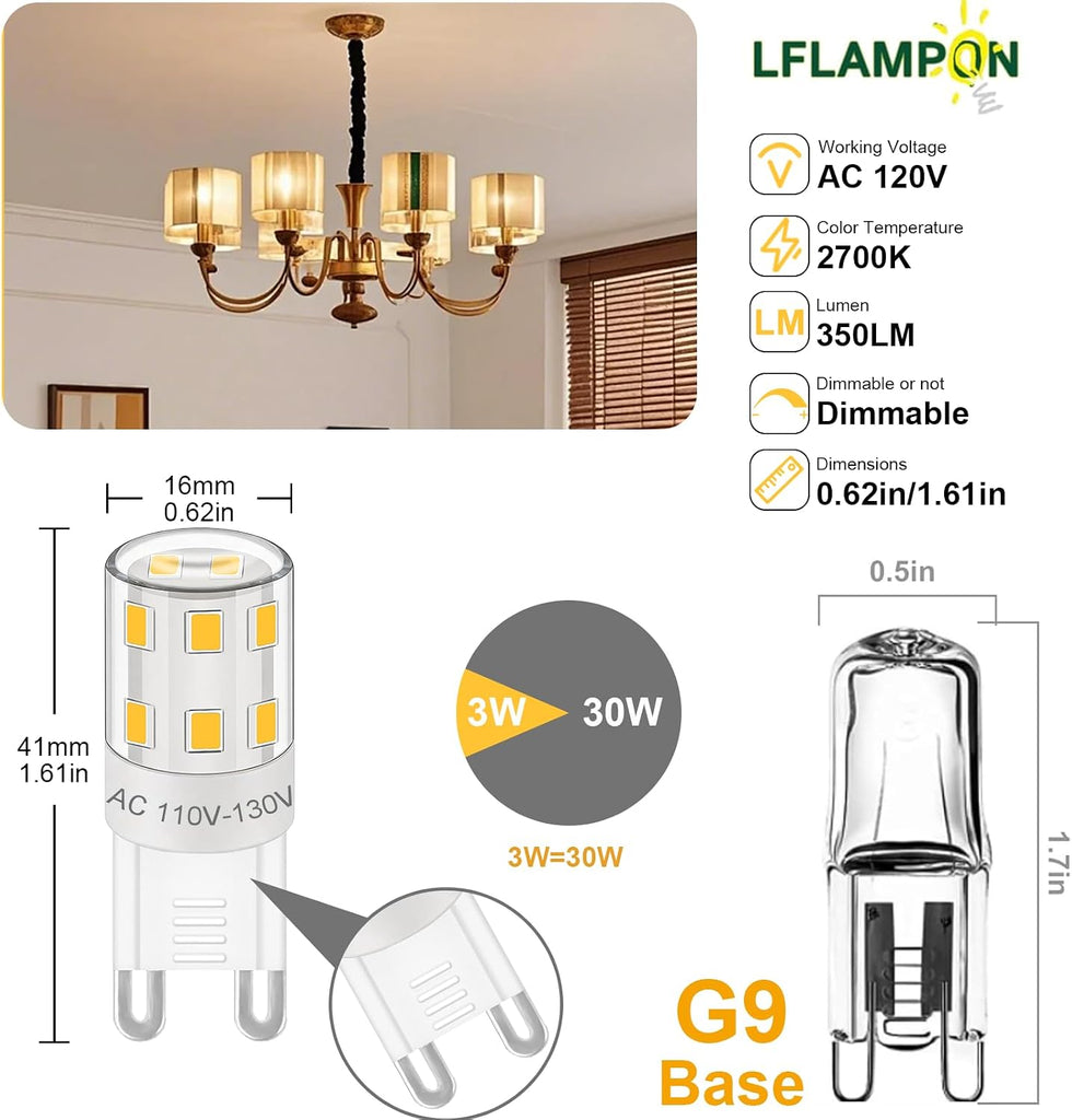 Dimmable G9 Led Bulbs 3W Replace G9 Halogen 20W - 30W,Soft Warm White 2700K