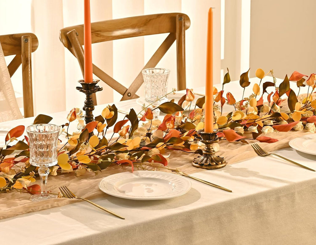 Fall Decor, Fall Garland with Lights, 6FT Autumn Eucalyptus Leaves Lighted Garland Thanksgiving Harvest Festival - Set of 6