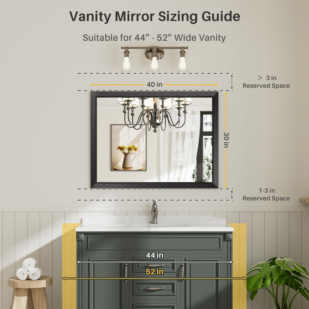 Black Metal Framed Bathroom Wall Mirror, 40x30 Inch