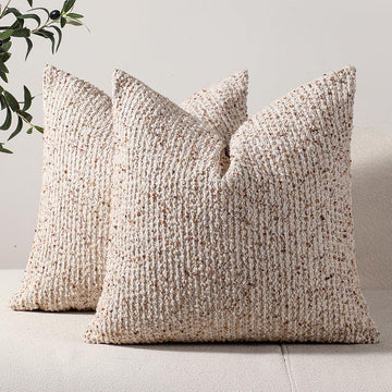 Striped Euro Sham Pillow Covers 26x26 Set of 2 Beige Textured Boucle Chic Morden Boho Accent Farmhouse Square