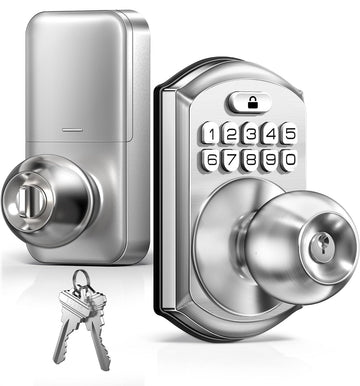 Keypad Door Knob Lock, Keyless Entry Door Handle, Satin Nickel