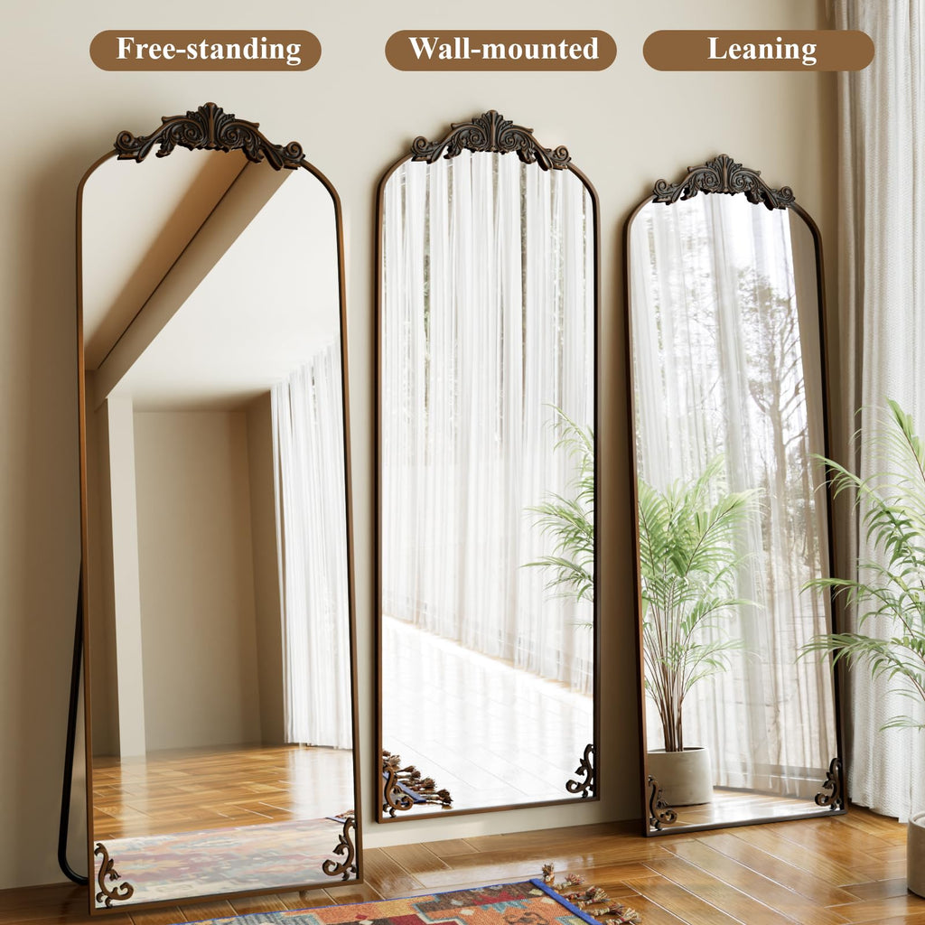 64"x21" Vintage Full Length Mirror, Arched Standing Mirror
