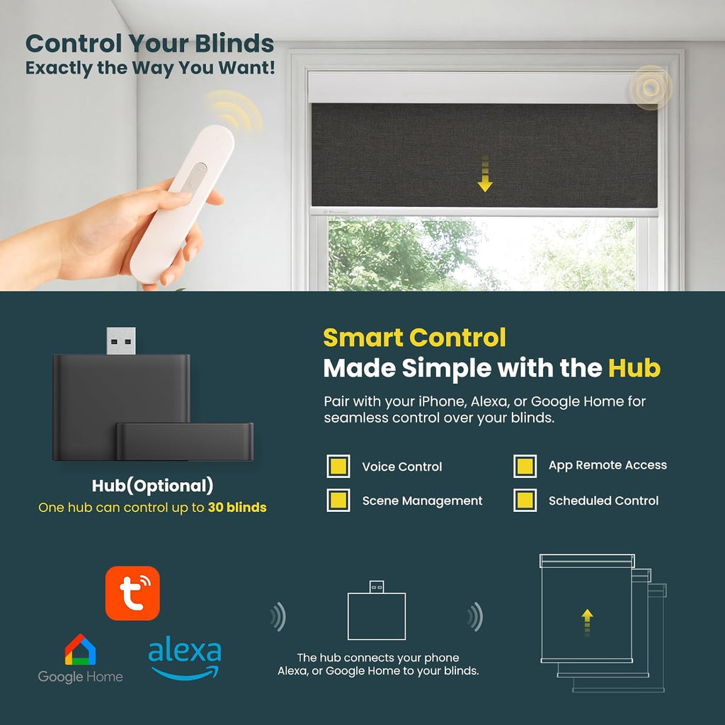 Motorized Blinds No Drill Automatic Blinds for Windows Cordless Roller Shades Electric Blinds with Remote Control