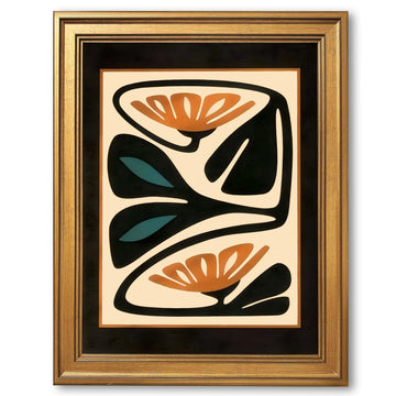 Vintage Gold Framed Abstract Floral Wall Art Mid Century Modern Botanical Poster Darkness Geometric Canvas Painting