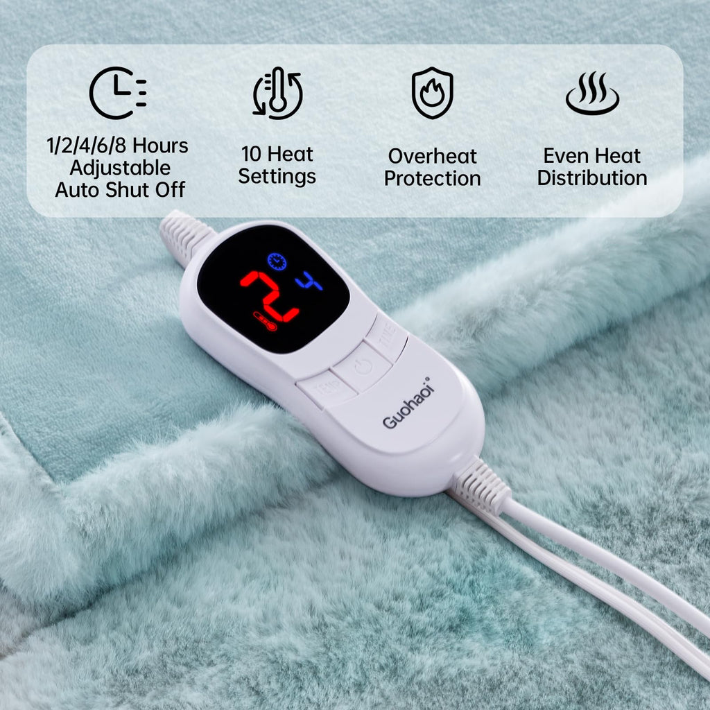 Heated Blanket, Soft Faux Rabbit Fur Electric Throw, 84"×90"