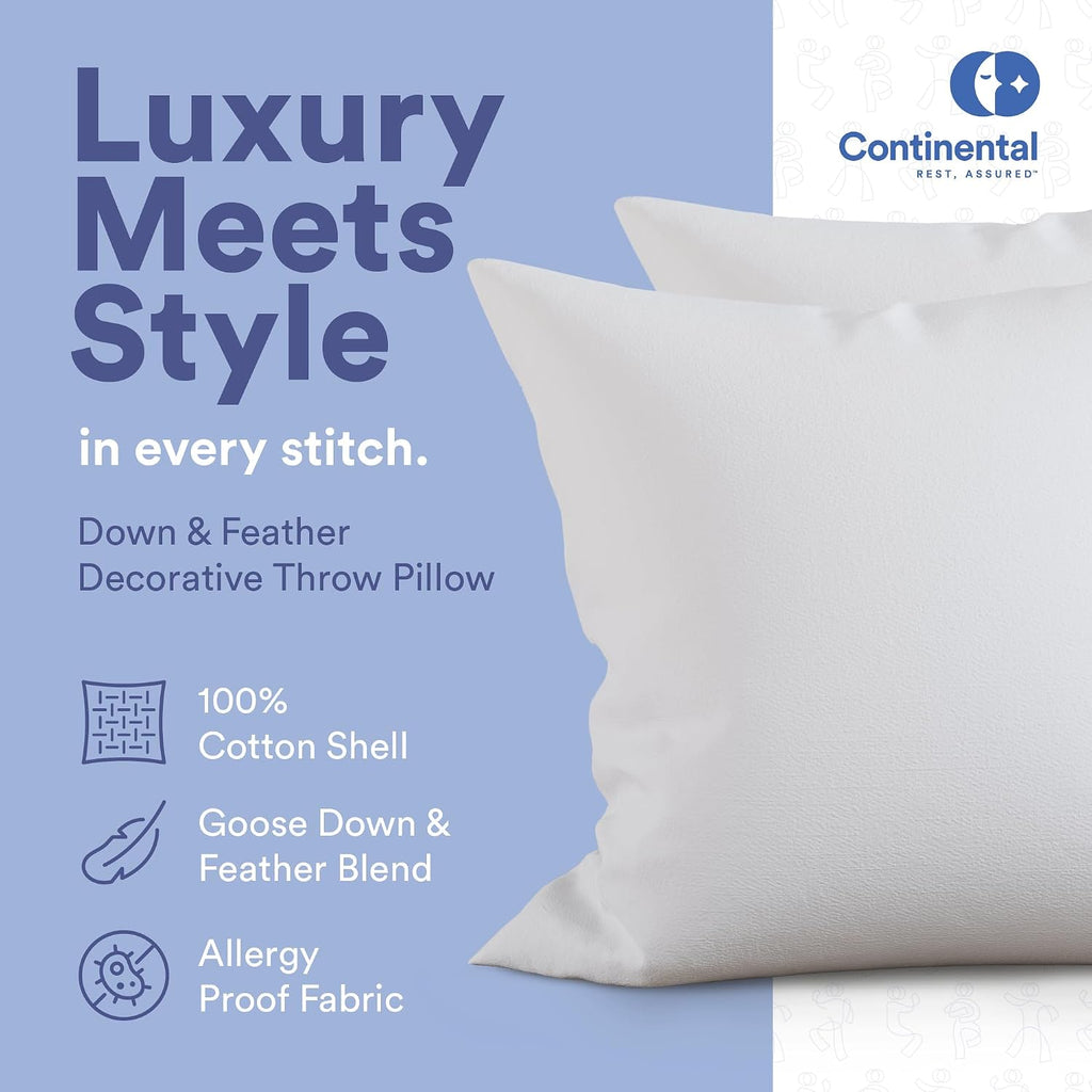 10/90 Down and Feather Throw Pillow Insert | 100% Cotton 250TC Shell | Medium Loft Decorative Cushion | 22x22 | 1 Pack