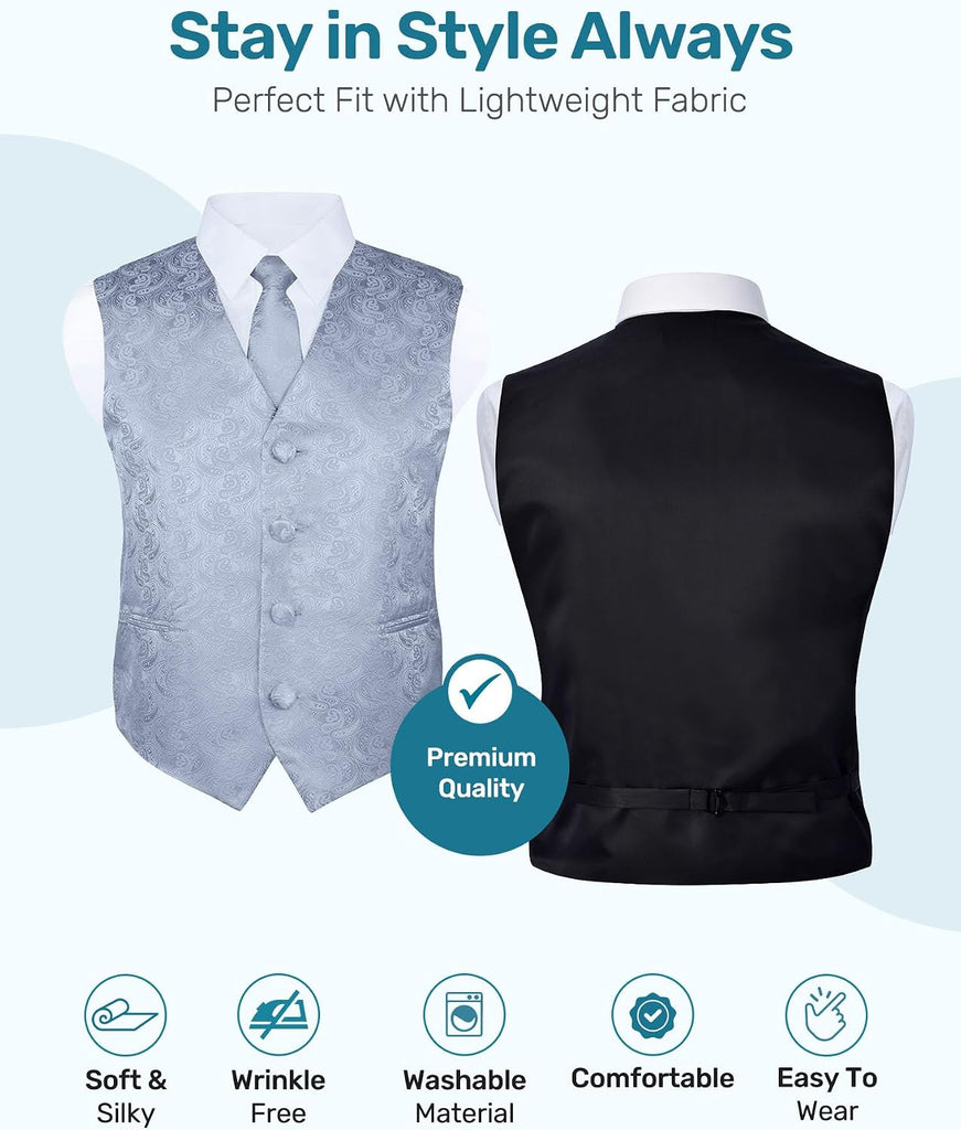 Boys 4 Piece Formal Paisley Vest and Tie Set