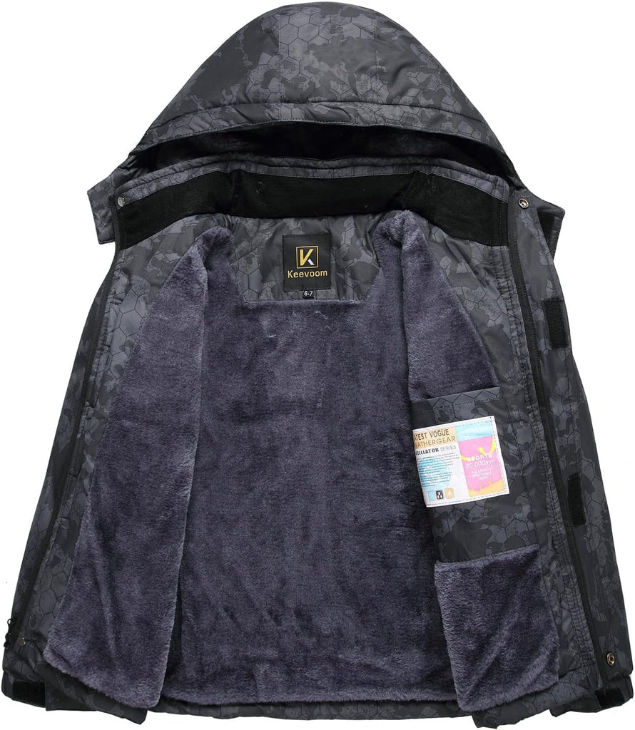 Boy's Waterproof Ski Jacket Winter Warm Thick Snow Coat Windproof Fleece Kids Outdoor Hooded Snowboard Jackets