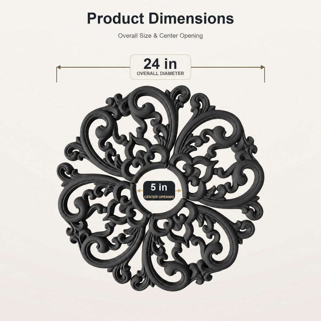 24" OD x 5" ID Black Ceiling Medallion 4-Piece Set