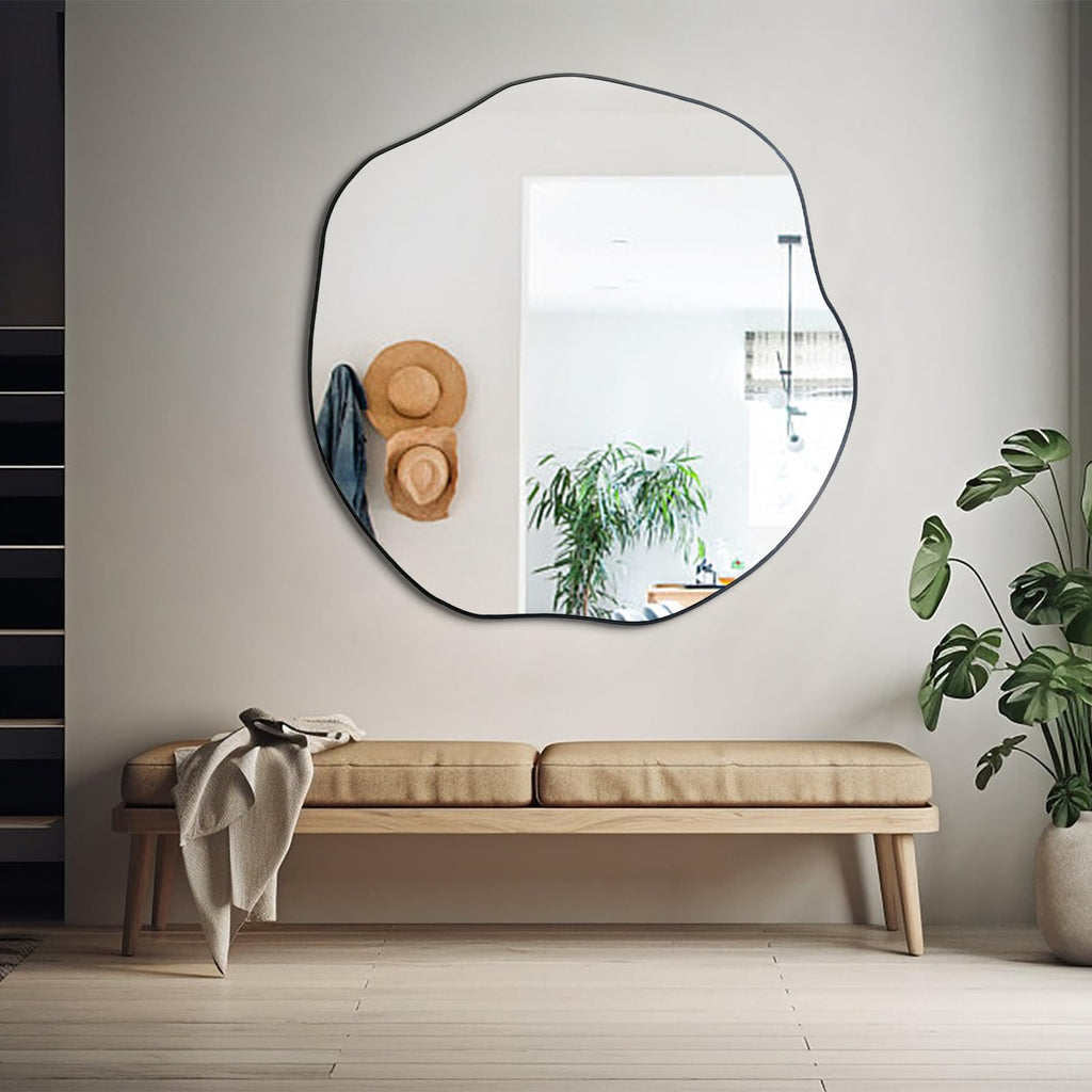35" Scalloped Wall Mirror, Irregular Shaped Frameless Mirror