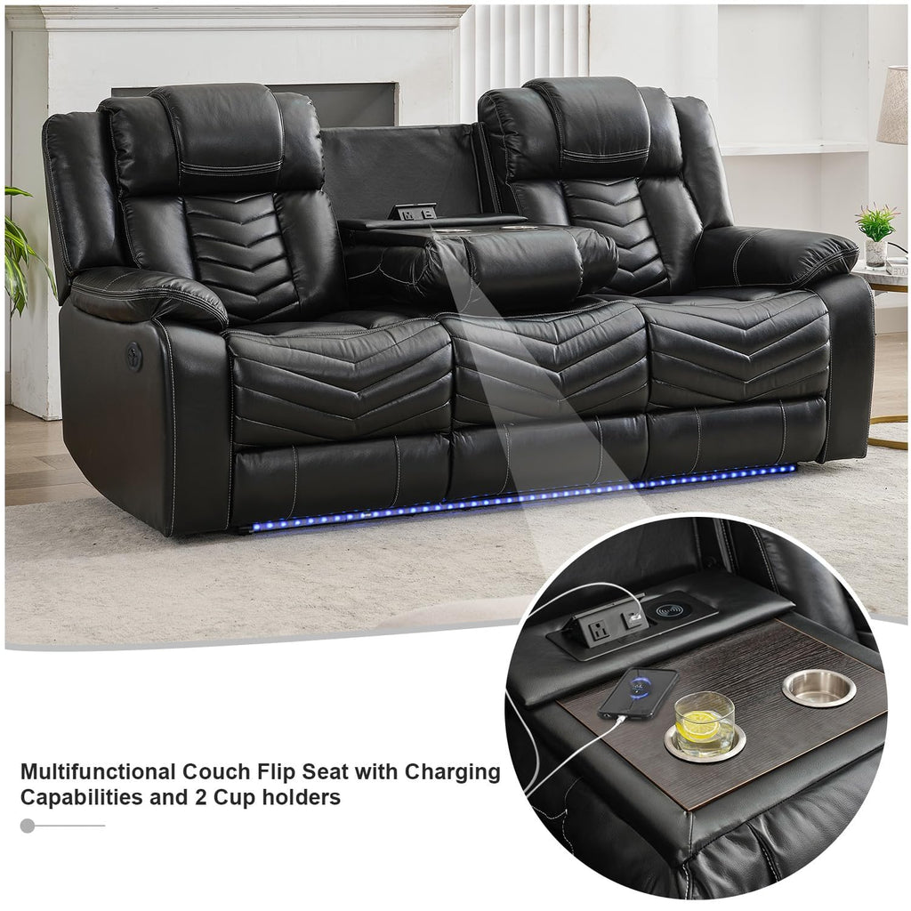 Power Recliner Sofa Set with Zero Gravity, Bass Speaker, Wireless Charger, USB/Type-C Ports, LED Lights, Cup Holders, Faux