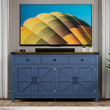 63" Sideboard Buffet Cabinet with Storage, Coffee Bar with 3 Drawers and 4 Barn Doors