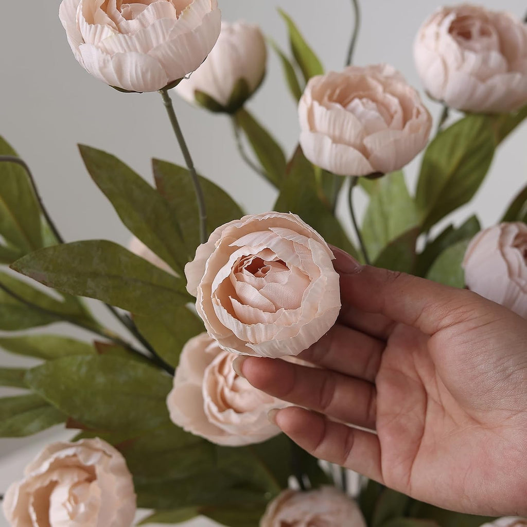 12 Pcs 27" Faux Silk Peony Artificial Flowers Stems for Vase(Beige) | Bulk Fake Peonies Branches with Stems, for DIY