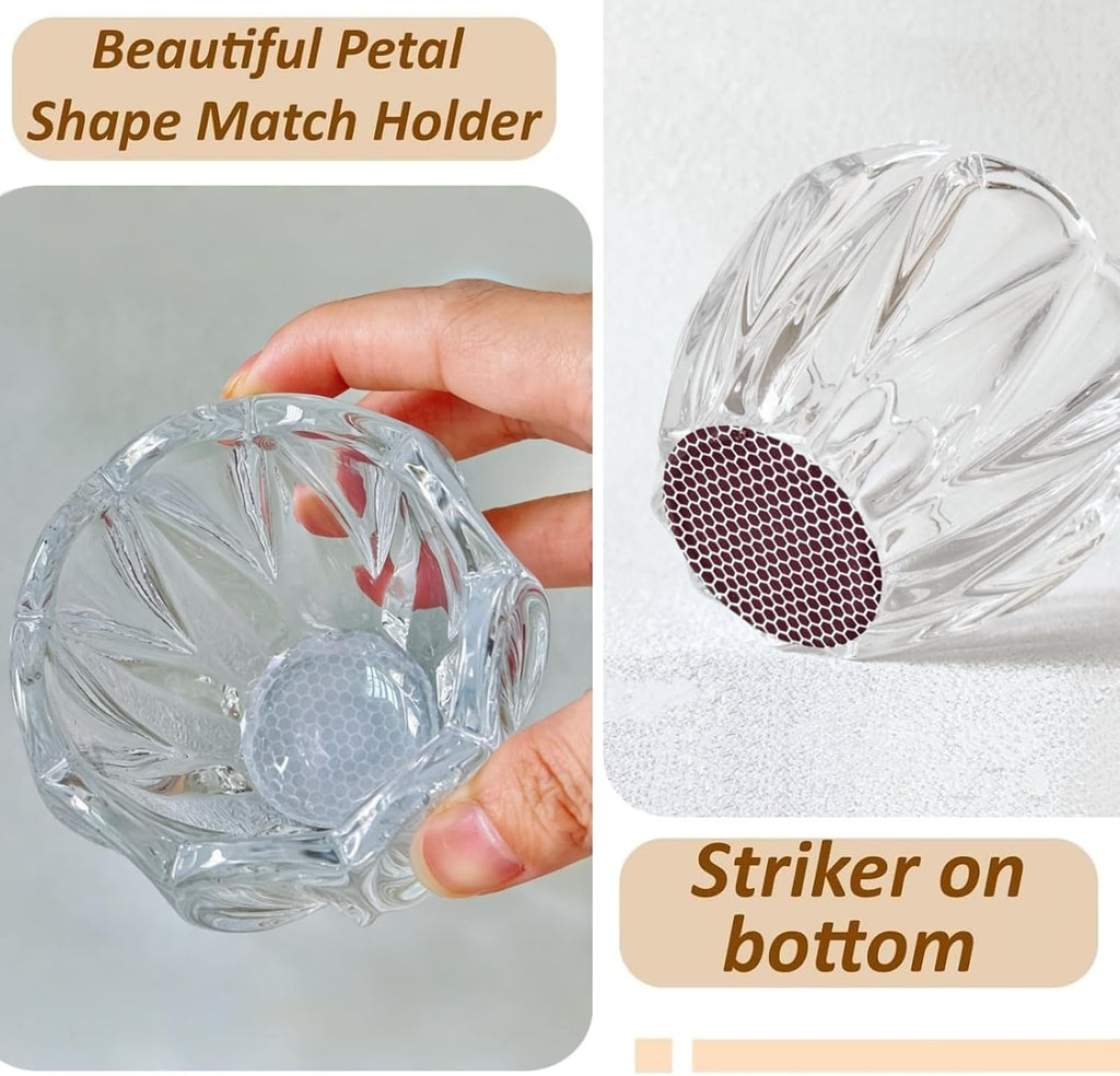 Glass Match Holder with Striker - 4" Matches in a Jar Candle, or Fireplace - Housewarming Gift for Candle Lover