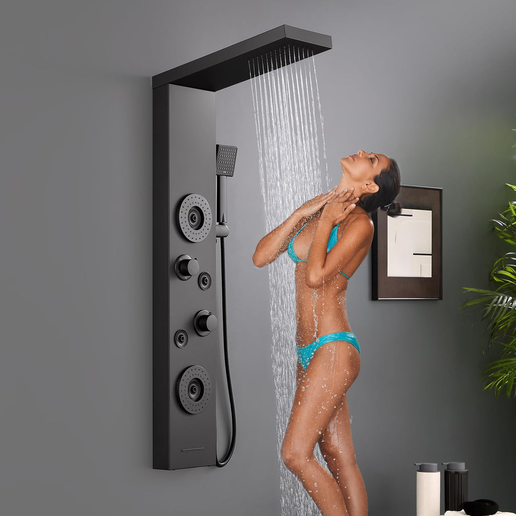 5 in 1 Rainfall Shower Panel Tower with Tub Spout, Matte Black
