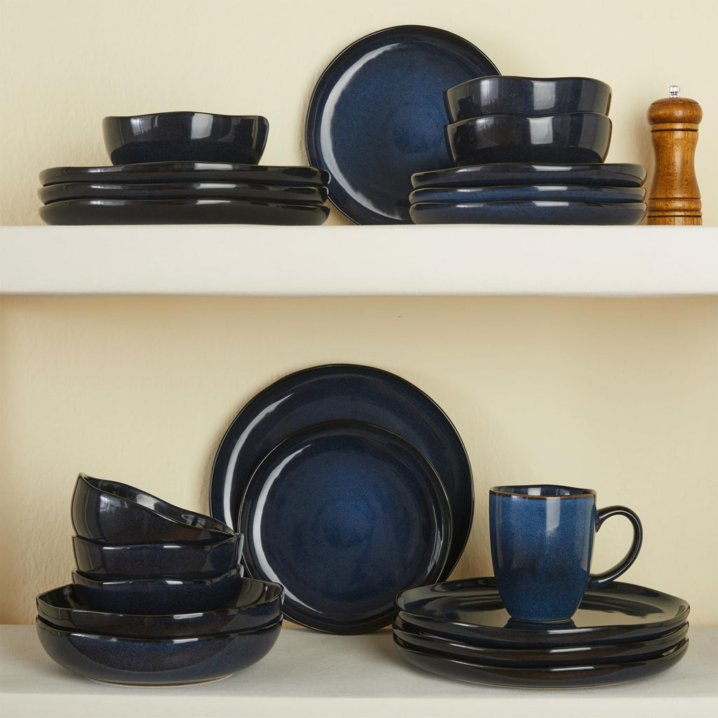 Stoneware Dinnerware Sets for 6, 18Pcs Ceramic Plates and Bowls Sets