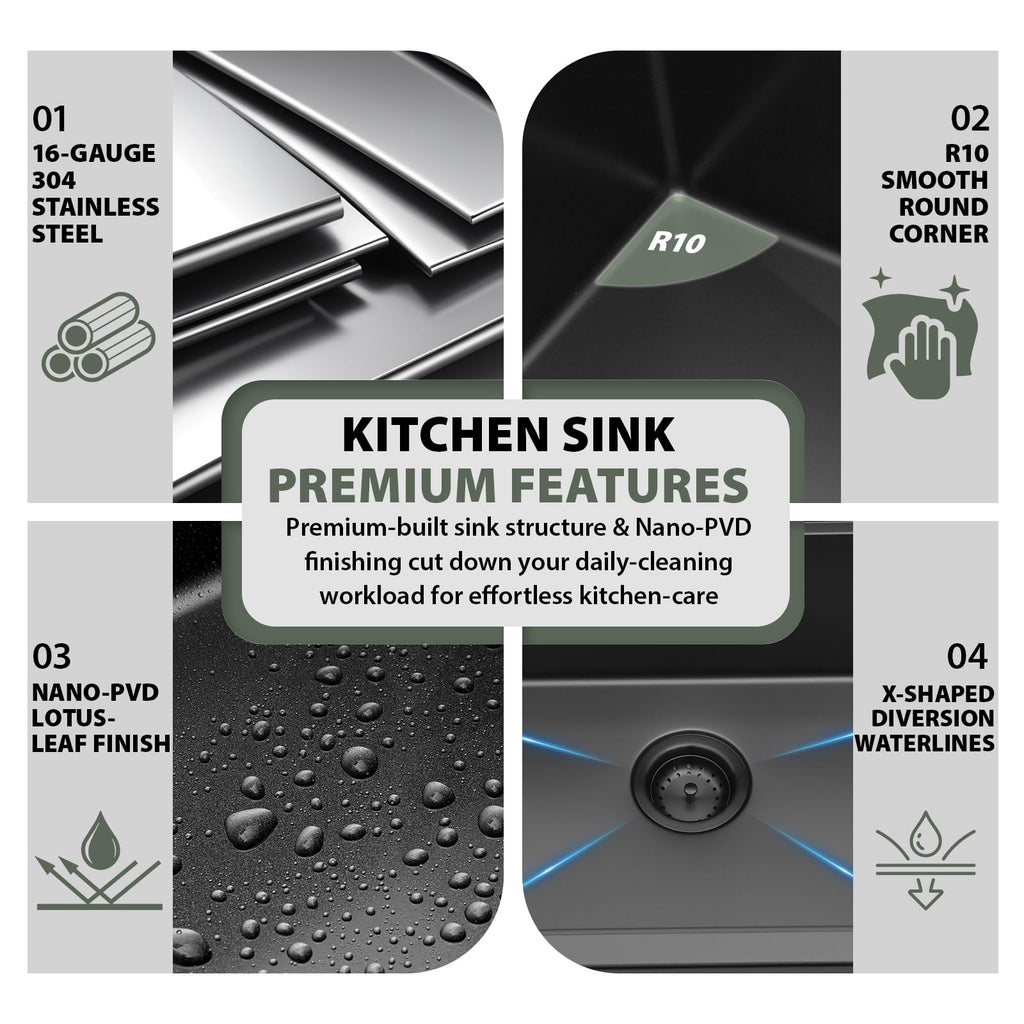 27 Inch Matte Black Undermount Kitchen Sink Workstation