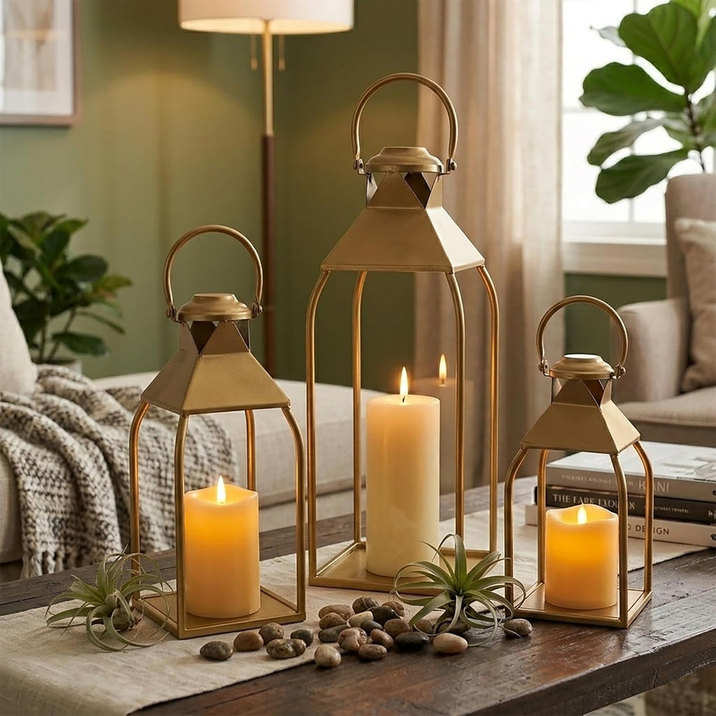 Decorative Metal Lanterns Indoor Outdoor, Candle Holder for Porch, Patio, Fireplace, Floor, Wedding, Christmas, Fall
