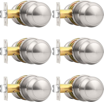 Passage Door Knobs, Brushed Nickel Door Handle Knob for Hall/Closet Door, 6 Pack