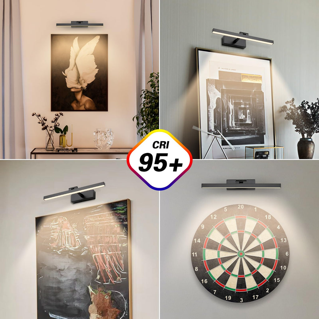 Wireless Picture Light Battery Operated Gallery Light with Remote Control Rechargeable Wall Lights Black 15.35"