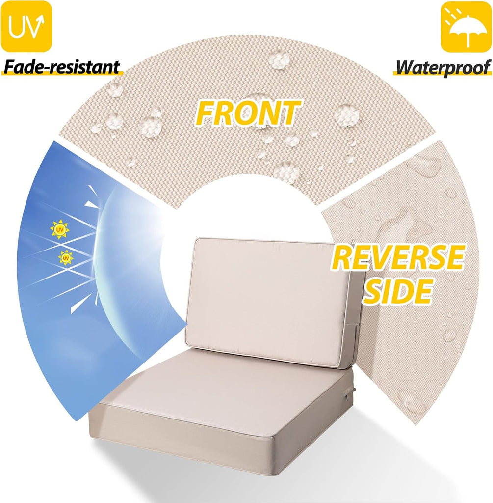 Outdoor Deep Seat Cushions, Foam Pillow, Fade-Resistant, Waterproof Patio Furniture Replacement Cushions, 24" x 24" x