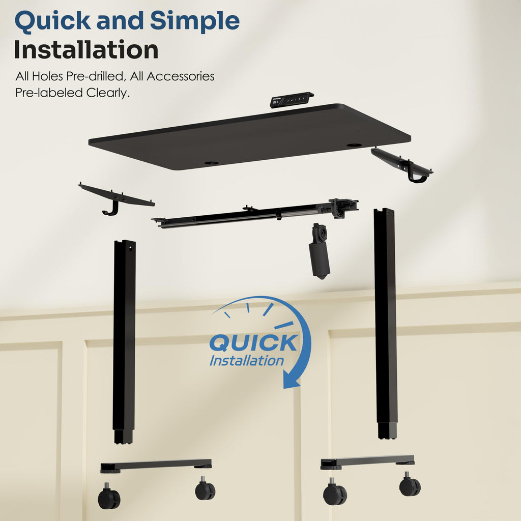35"x20" Small Electric Standing Desk, Whole Piece Desktop, Black