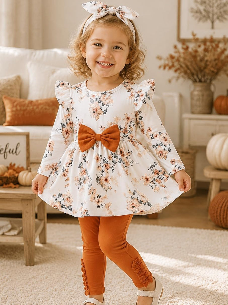 Toddler Baby Girl Clothes Infant Girl Outfits Fall Ruffle Floral T-Shirt Top Pants Set Winter Spring Clothes