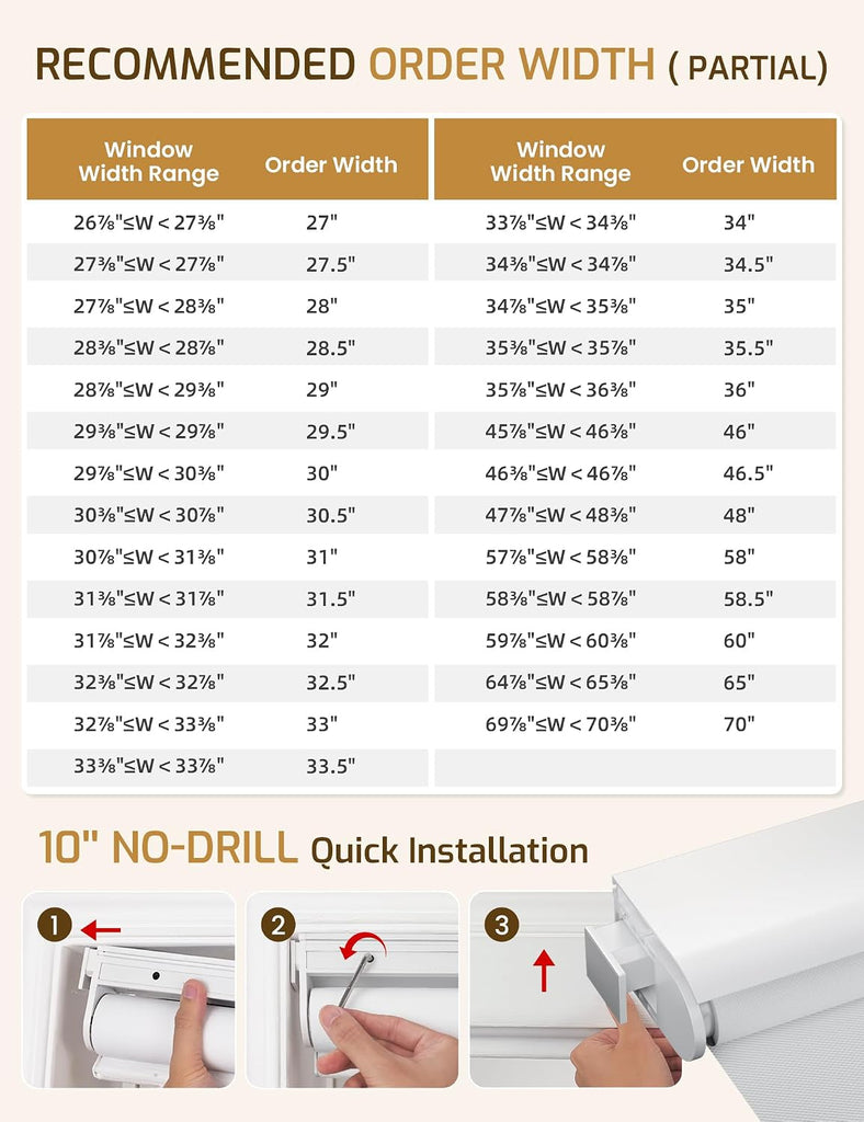 No-Drill No Tools Motorized Blinds with Remote | 34x36 White | Electric Blackout Smart Roller Shade/APP/Voice Control