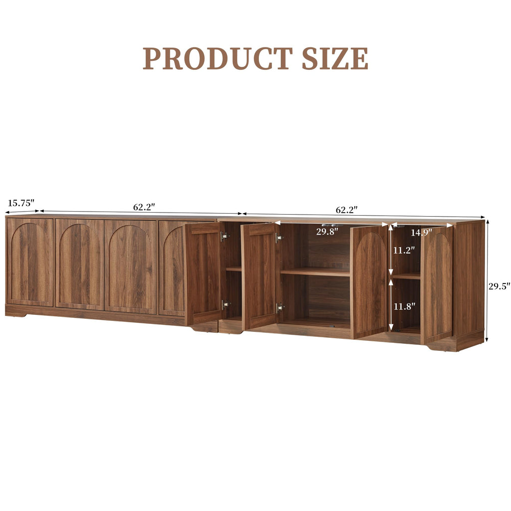 Walnut 124.4" TV Stand for TVs up to 100 Inches Fluted & Arched Doors