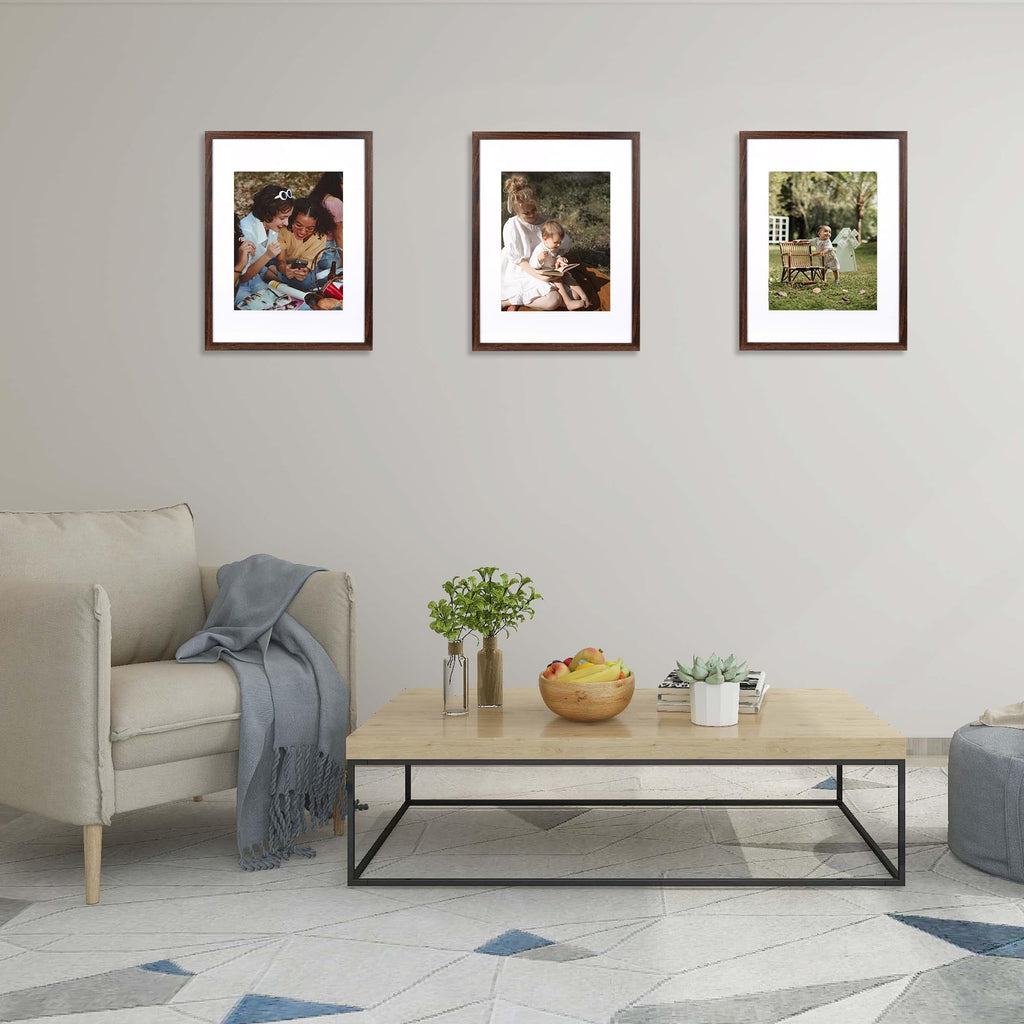 12x16 Picture Frame Rustic Brown 3 Pcs in 1 set 12x16 Frame can Display 8.5x11 inch Picture with Mat or 12x16 inch