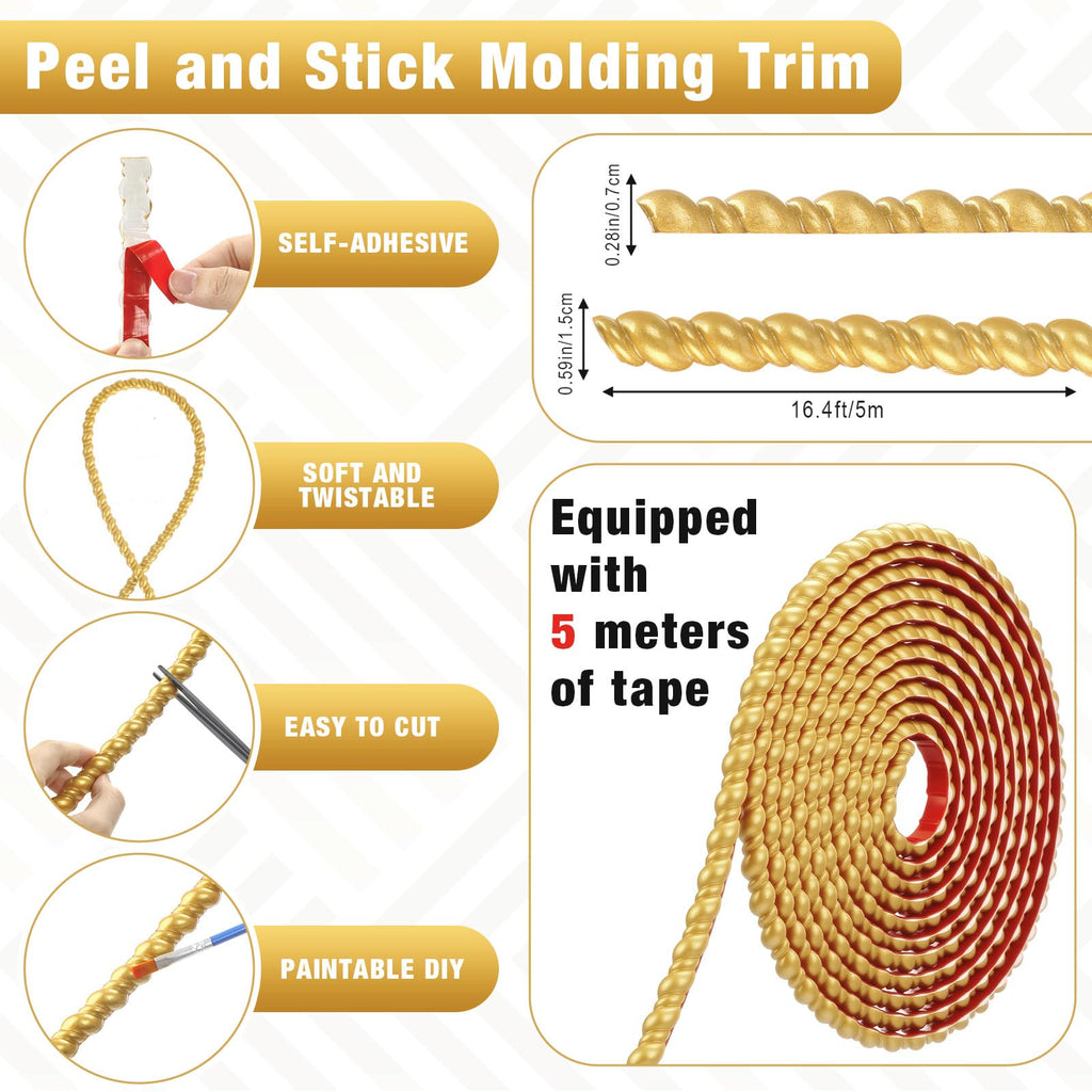 1 Pcs Gold Peel and Stick Molding Trim, 16.4 ft x 0.59 in