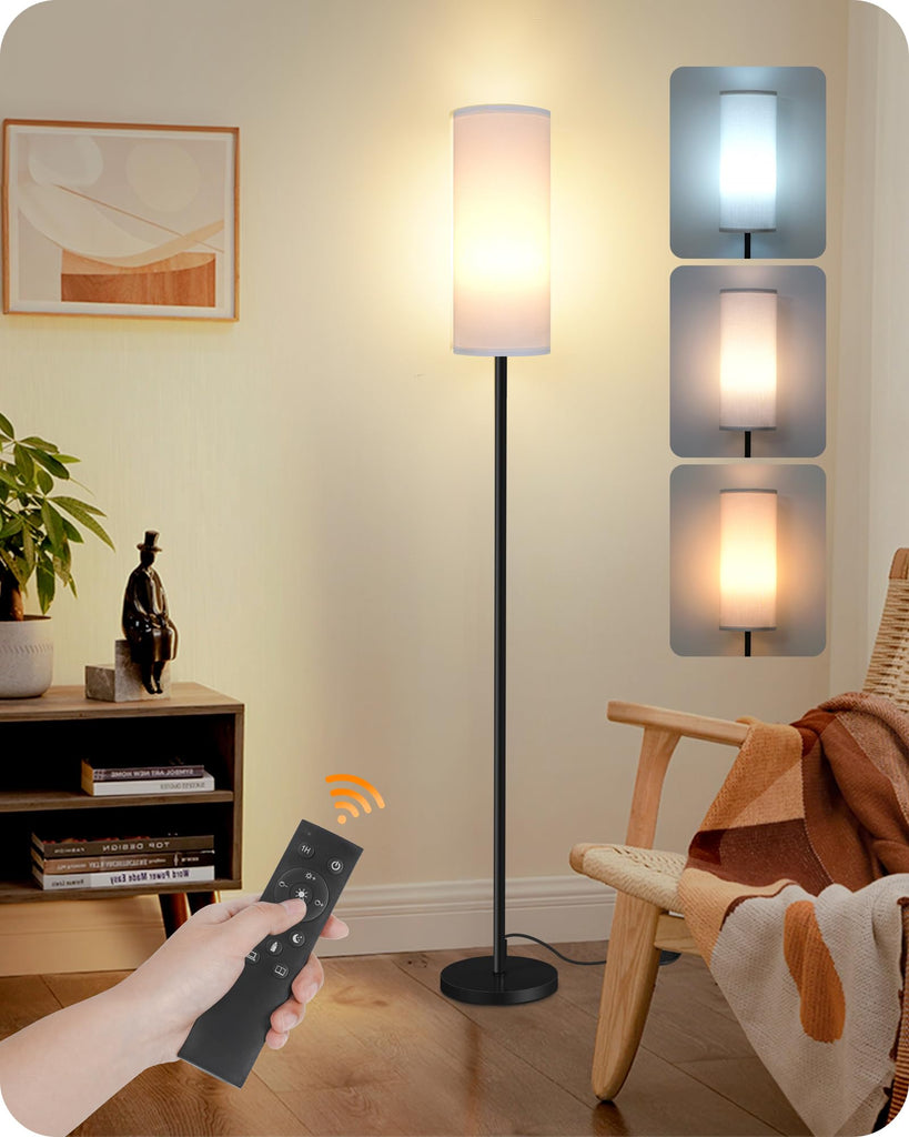Set of 2 Dimmable Floor Lamps with 2 Remotes and Foot Switch, 64.4"Modern Standing Tall Lamp, Corner Lamp, Bulb