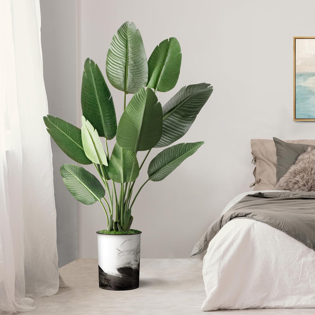 Artificial Tree in Contemporary Planter, Fake Bird of Paradise Silk Tree for Indoor and Outdoor Home Decoration - 58"