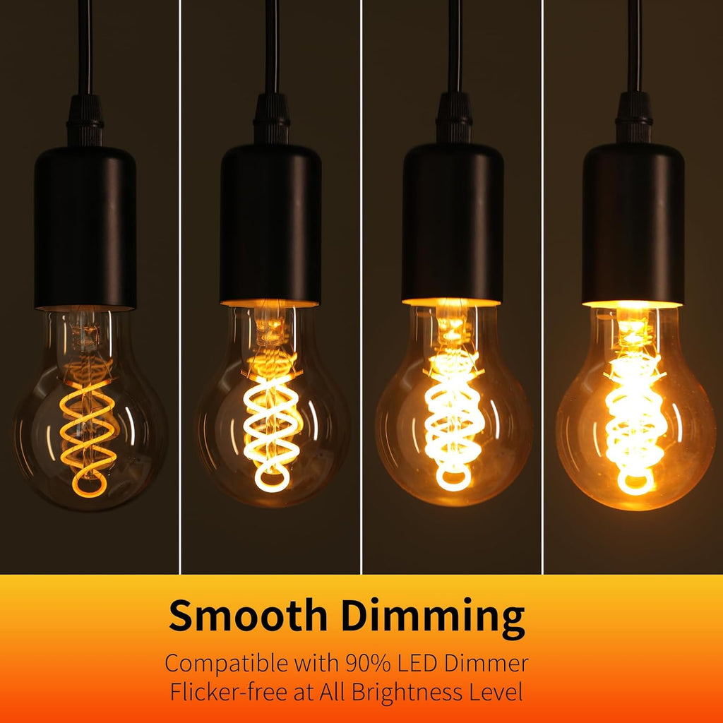 Vintage Edison LED Light Bulbs A19, E26 Base, Dimmable 4W 2200K Candlelight Warm Glow, 300 Lumens 40 Watt Equivalent