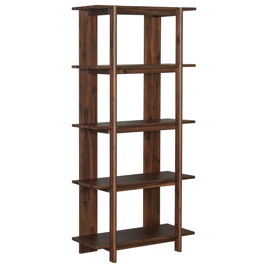 4 Shelf Narrow Walnut Bookcase H-70 L-33 Acacia Wood Open Bookshelf