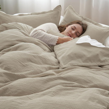 100% Cotton Muslin Duvet Cover 3-Layer, 90"x90", Taupe