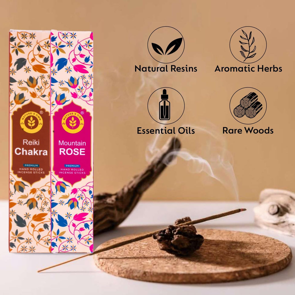 Incense Sticks Gift Pack - 6 Fragrances x 20 Sticks Each, Hand Rolled Insents with Incense Holder - Spiritual Healing - Set of 120
