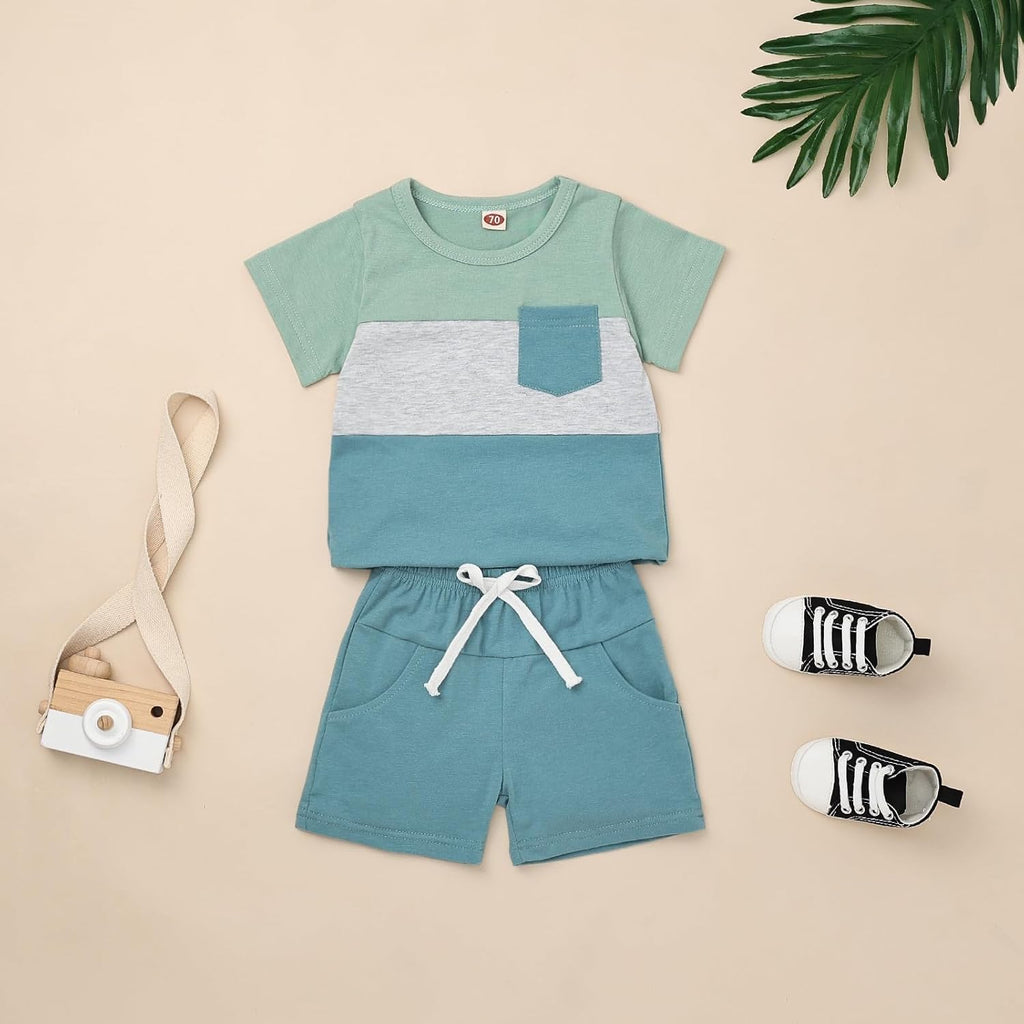Toddler Boy Clothes Baby Summer Outfit Patchwork Tee Shorts