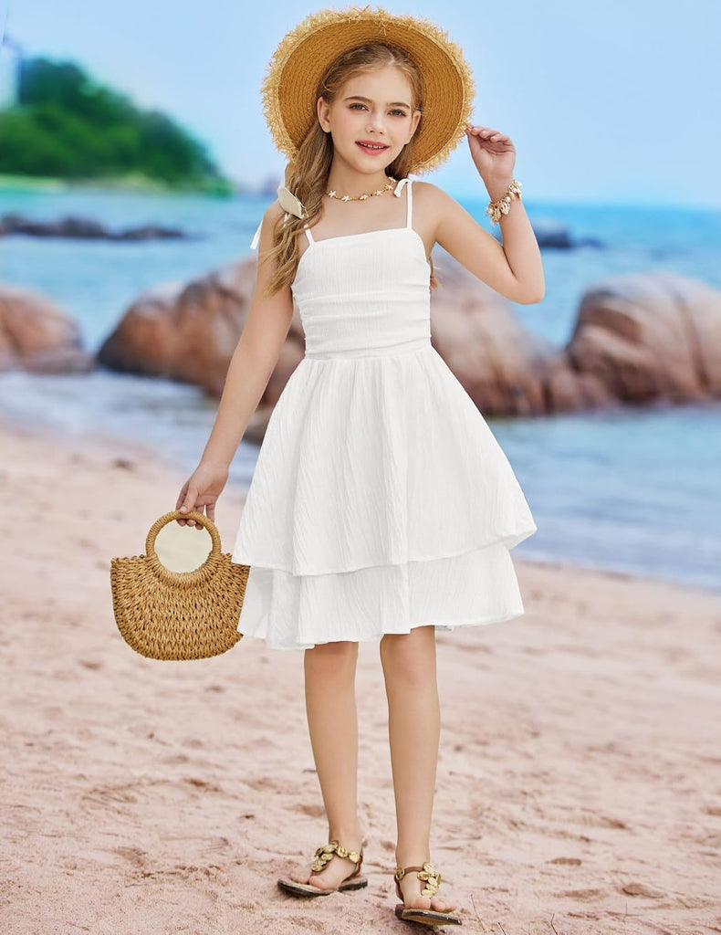 Girls Summer Spaghetti Strap Dresses Flowy Ruched Back Sundress